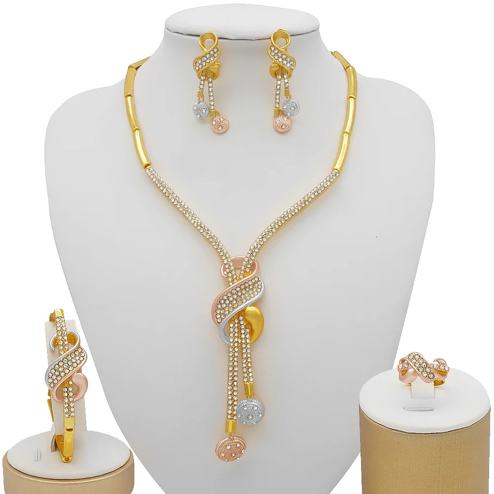 Dubai Gold Color Jewelry Sets African Indian wedding Bridal Wife gifts Necklace Bracelet Earrings ring Jewelery for Women 250414