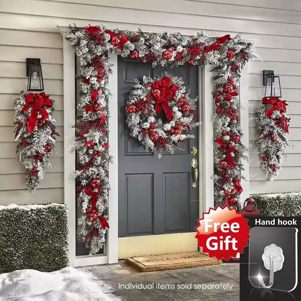 Christmas Wreath For Front Door Red Ball Ornaments Hanging Door Wreath Window Decor Home Party Navidad Christmas Decoration 2024M251115