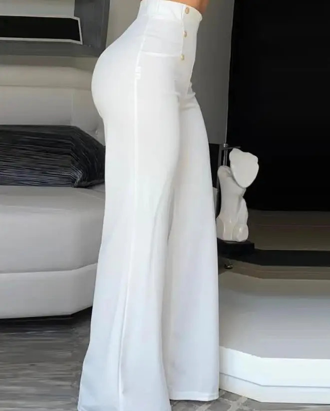 Elegant high waisted wide leg boot pants for 2023 summer European and American fashion simple womens Flared Trousers 250414