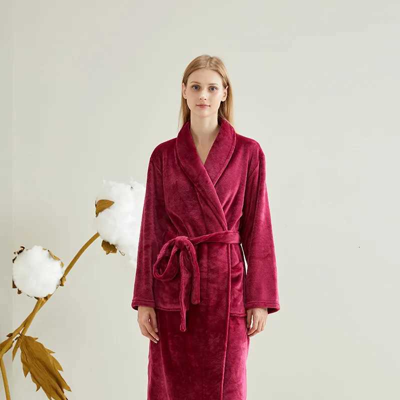 Mens Winter Bathrobe Long Sleeve Warm Turn Down Collar Women Fluffy Bath Robe With Sashes Solid Fleece Dressing Gown For Male C251115