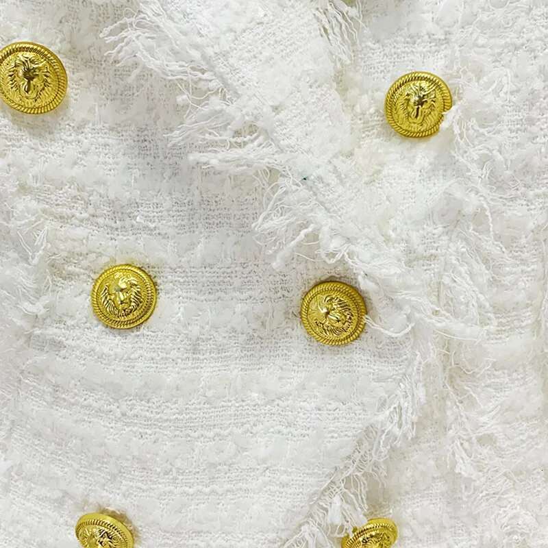 JAMERARY Double Breasted White Jackets Coats Women Tweed Sets Golden Button Tassels Blazer Wide Leg Short Pants Suits