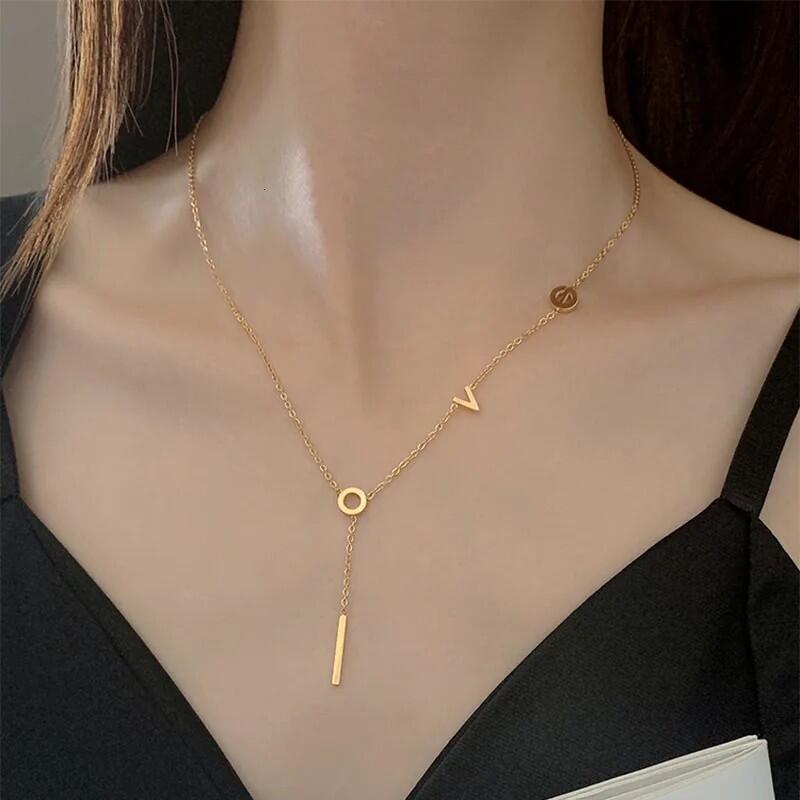 Markins Cool & Versatile Gold-Plated Titanium Steel Love Pendant Collarbone Necklace for Women | Chic Elegant Accessory for Daily & Party Wear GS1.1