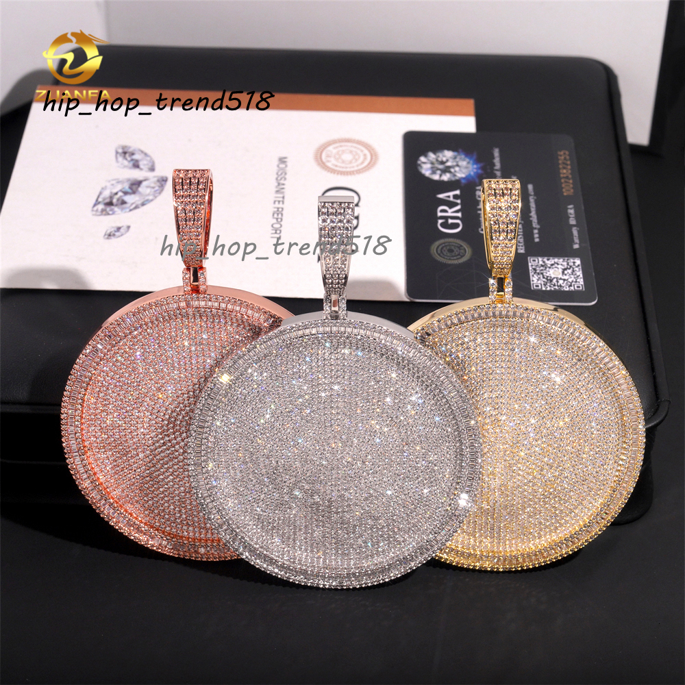 Big 3inch Round Custom Pendant Moissanite Diamond Hip Hop Jewelry Iced Out Pendant for Cuban Link Chain 925 Silver