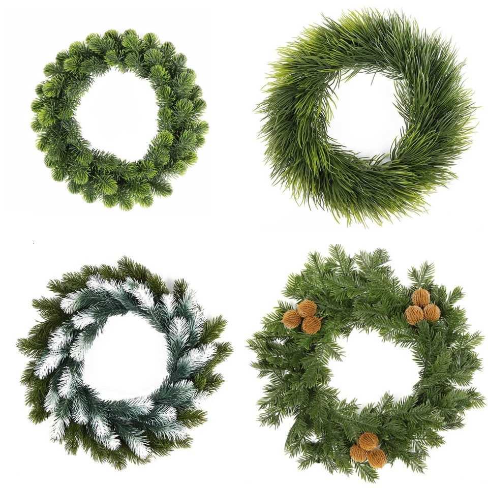 1pc Round Green Artificial Wreath Christmas Garland For Front Door Outside Decor Green Simulation Flower WreathM251115