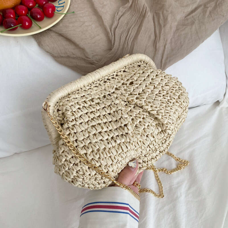 Handmade Beach Bag A Niche Design Forest Style Grass For Women's Spring And Summer 2024 New Fashionable Beach With Crossbody Woven Clip Bag Kq2