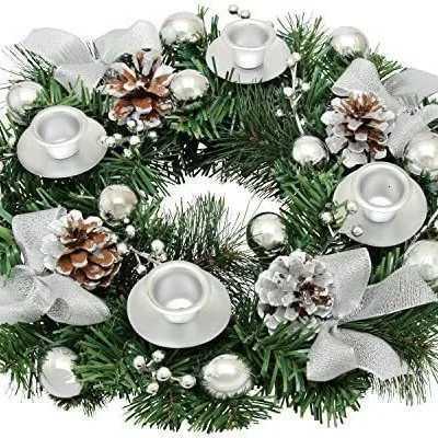 Ribbon Christmas Wreath Window Door Hanging Christmas Candle Holder Garland Candle Cup Christmas Rattan DecorationM251115
