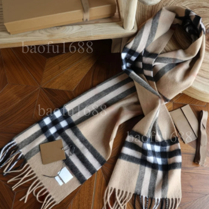 Designer scarf women men cashmere classic plaid scarf winter warm fashion luxury scarves with tassel high quality gift for women with box size 180x30cm A3