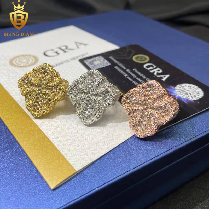 New Design Cross Rings 925 Silver Ring Men HipHop Baguette Cut Moissanite Rings Iced Out Moissanite Ring GRA Pass Diamond Test