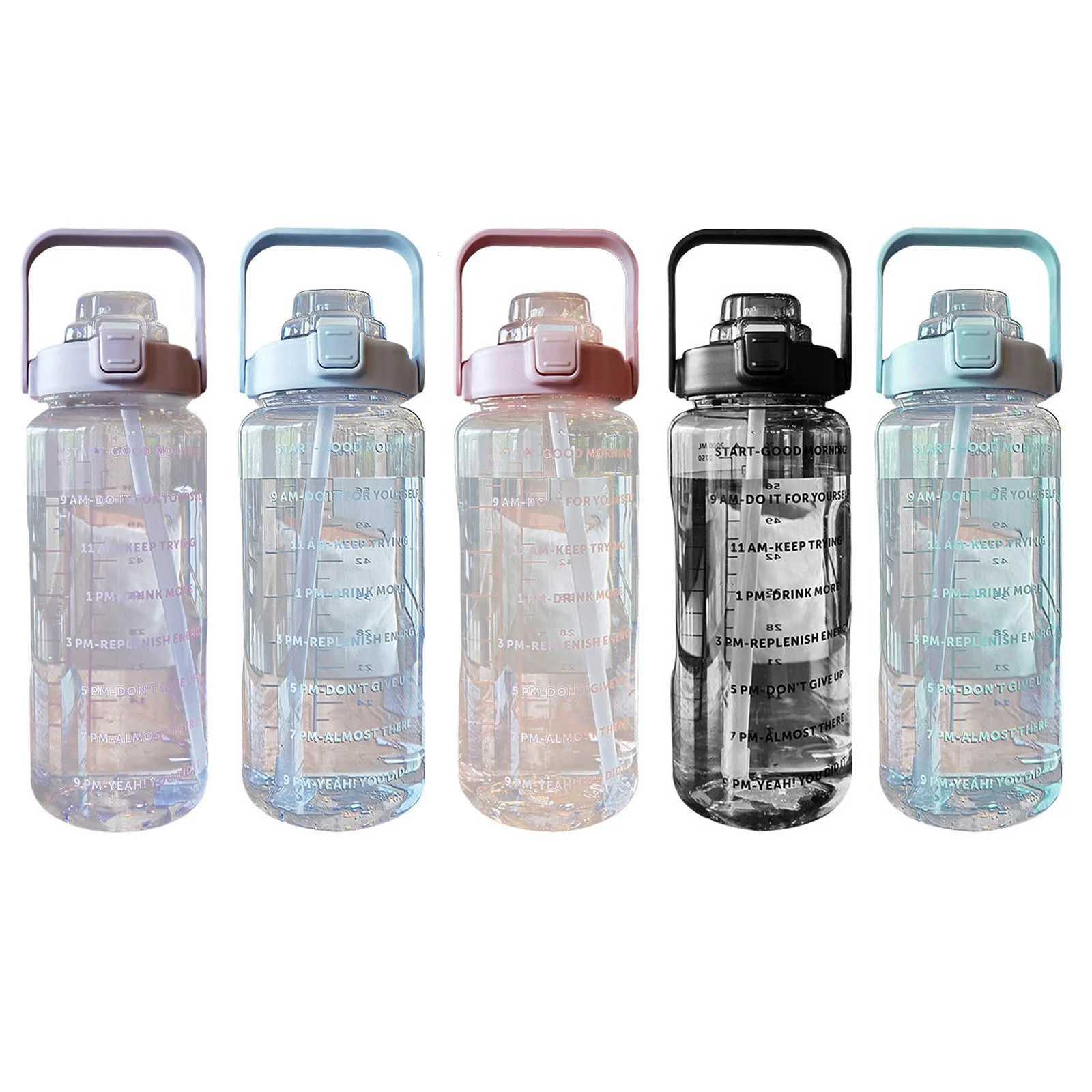 2L Sport Water Bottle With Straw Portable Leak-Large Capacity Water Cup With Motivational Quote Time MarkerW251114