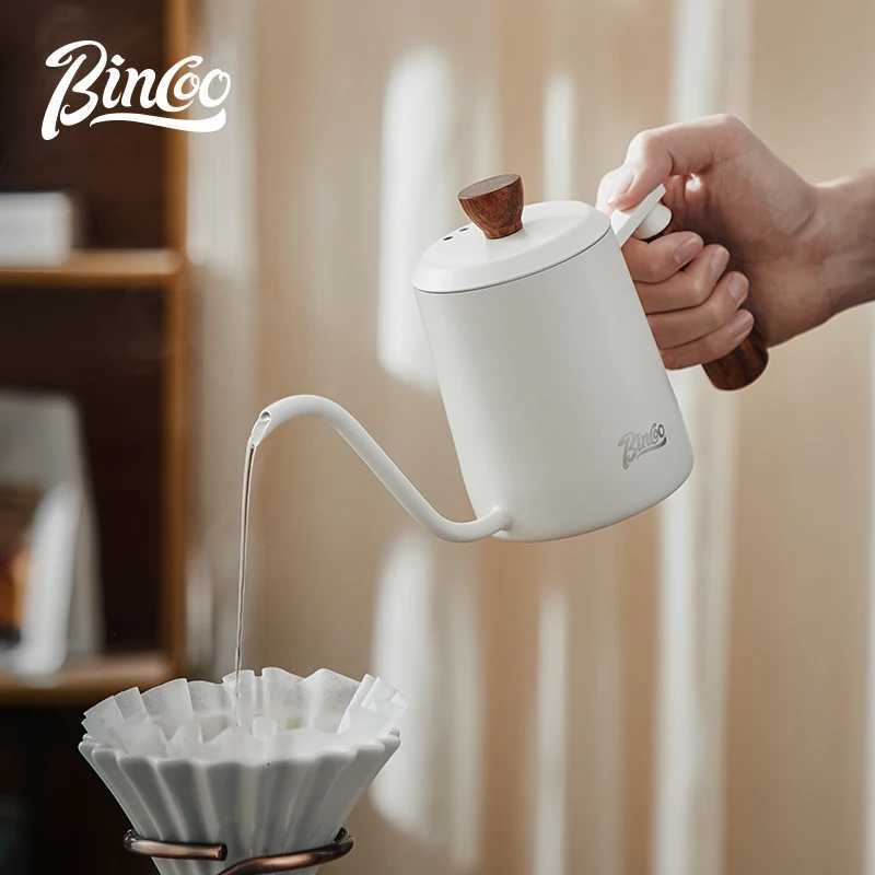 Bincoo 350ml 600ML Hand Brewed Coffee Pot 304 Stainless Steel Goose Neck Wooden Handle Brewing Kettle Home Kitchen Barista Tools Y251114