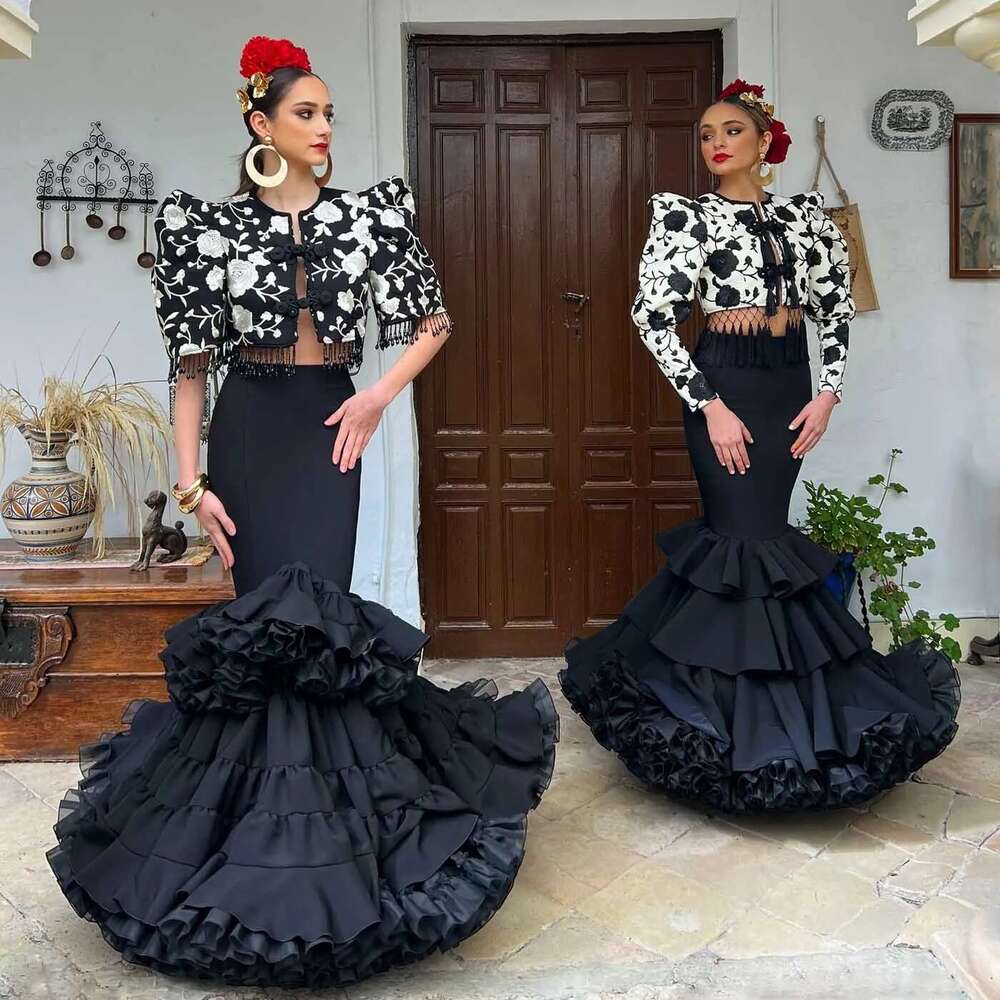 Spanish Black Mermaid Formal For Women High Waist Ruffled Long Evening Party Skirts 2 Options Tiered Maxi Skirt Custom
