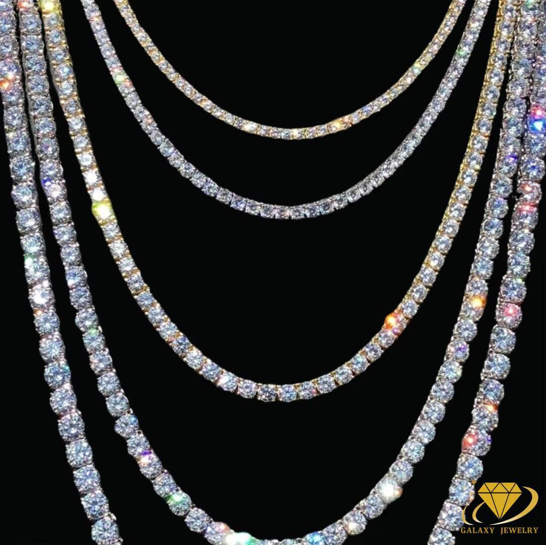 Fashion Jewelry Tennis Necklace 925 Silver Round Brilliant Cut 4mm Iced Out VVS Moissanite Diamond Tennis Chain Hip Hop Men