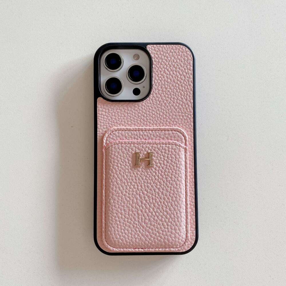 iPhone 17 Pro Lychee Texture Leather Card Slot Apple 16/13 Trendy Brand Phone Case