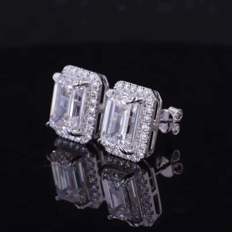 Starsgem Emerald Cut Lab Diamond 14K White Gold Earrings D VVS2 Lab Grown Diamond Gold Earrings