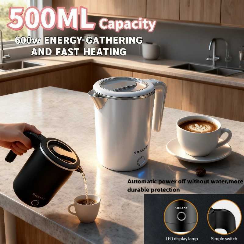 Small Electric Kettles Stainless Steel for Boiling Water 05L Travel Mini Hot Water Boiler Heater Double Wall Portable Teapot Y251114