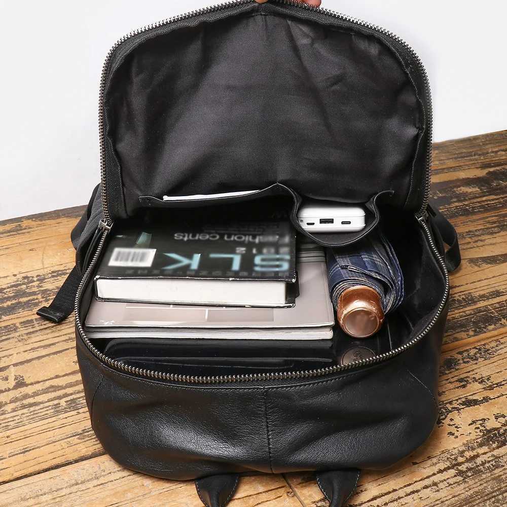 Mens Genuine Leather Double-Shoulder Backpack Top-Grain Leather Travel Bag Large-Capacity Laptop BagW251114