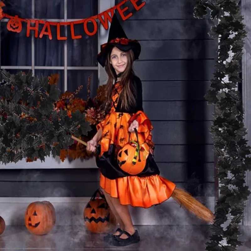 18M Hallow Artificial Black Rattan Maple Leaf Vine Halloween Wall Hanging Maple Leaf Vines Leaf Rose Indoor Garland Fake FlowerM251115