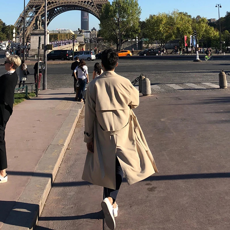 British style double corset mens casual long windproof jacket fashionable and high-quality handsome college Hombre Trench jacket 250415