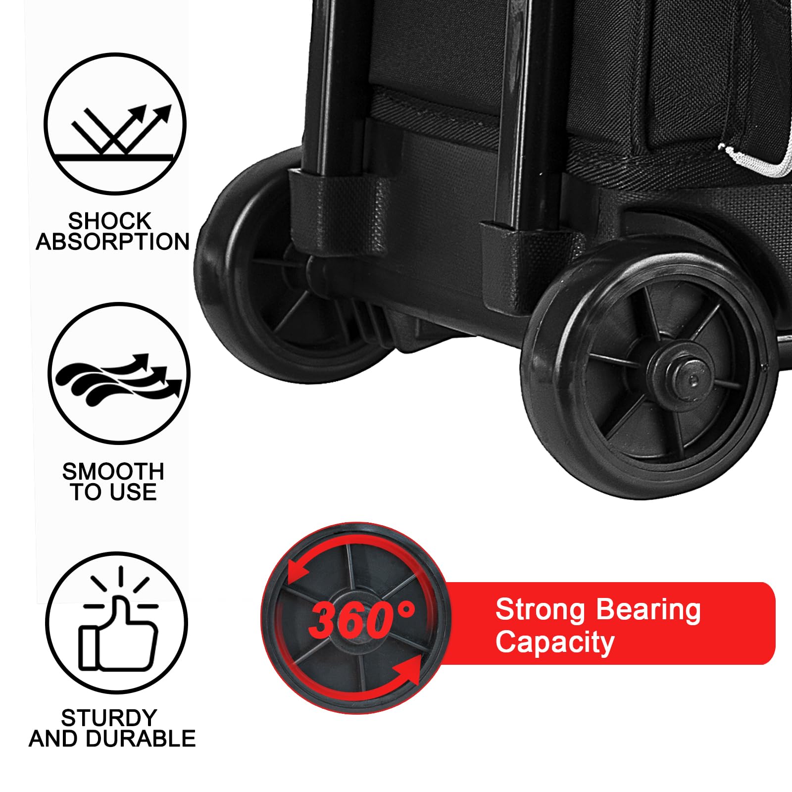 3 Bowling Ball Bag With Wheels - Rolling Bag for Balls & Accessories - Retractable Handle Extends to 38"