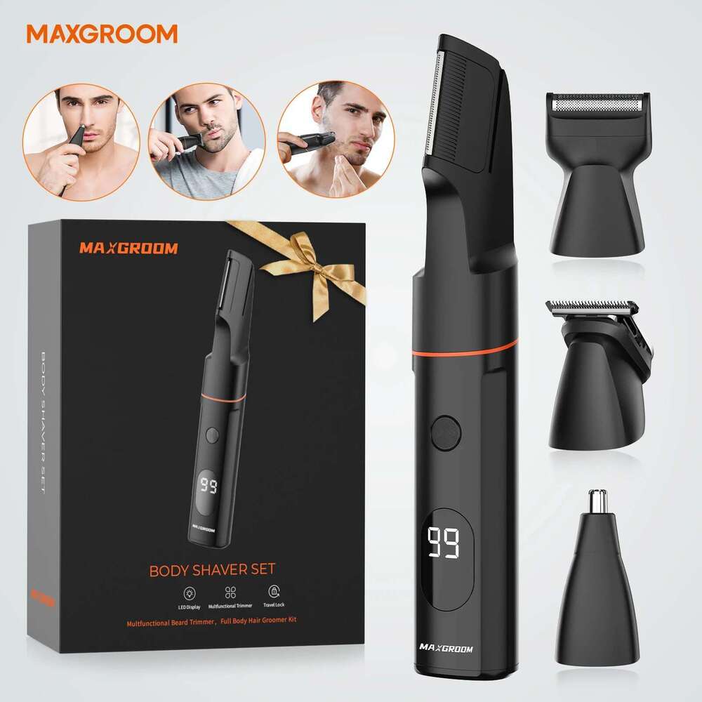 MAXGROOM 4 In 1 Body Kits Men Nose/Beard Trimmer Electric Ipx6 Waterproof Groin Pubic Hair Shaver For Man