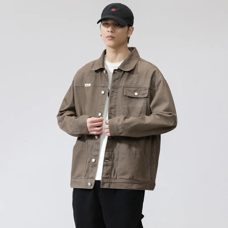 Mens cotton lapel jacket retro style commodity jacket Upscale casual denim jacket Spring 250415
