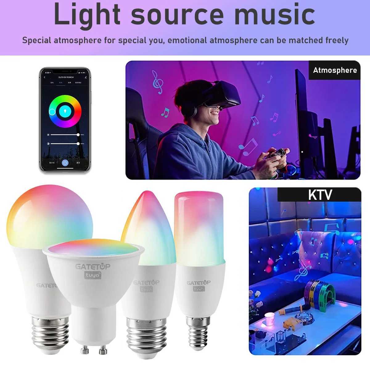 1Pcs Tuya RGB Bulb Smart Spot Dimmable Gu10 E14 E27 Light Wifi Led Magic Lamp 85V-265V APP Control Work With Alexa Google Home C251115