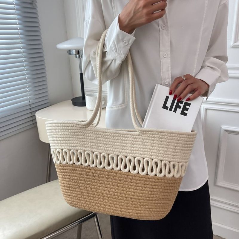 Spring And Summer Niche Grass For Women In , New Trendy Cotton Thread Woven Beach Bags, Large Capacity Single