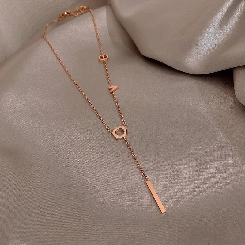 Markins Cool & Versatile Gold-Plated Titanium Steel Love Pendant Collarbone Necklace for Women | Chic Elegant Accessory for Daily & Party Wear GS1.1