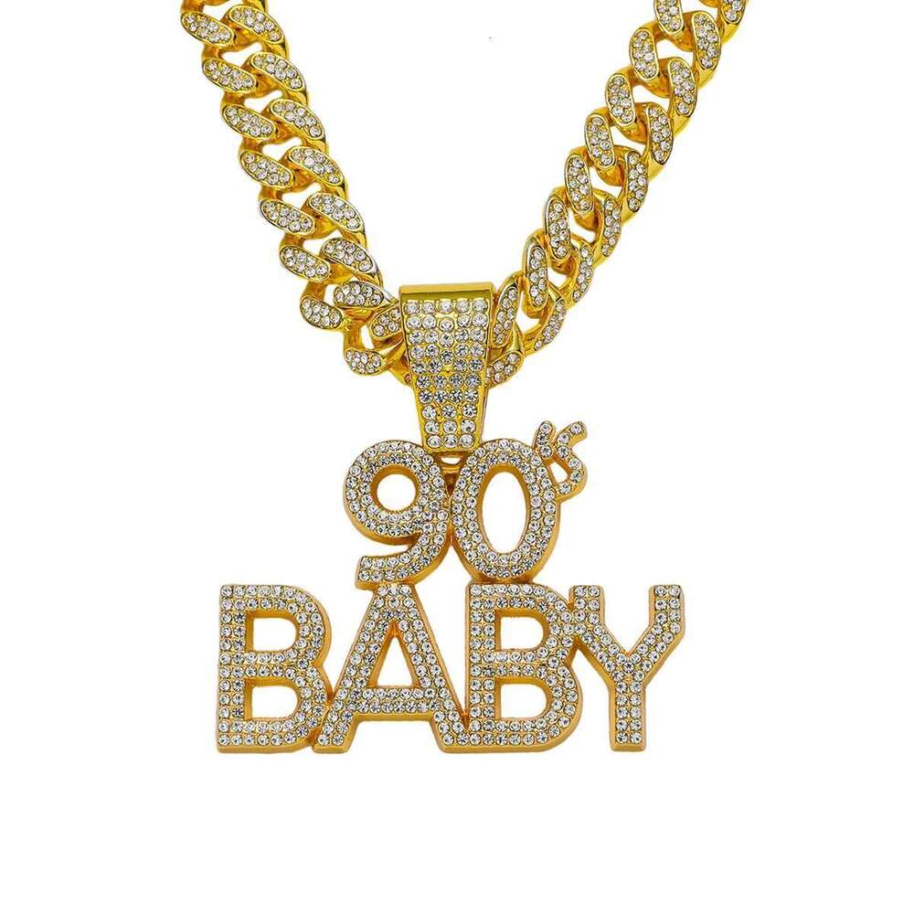 DHCollections Hip Hop Cuban Link Chain with 90s Baby Pendant Iced Out Bling Gold Plated Accessory for Men 18 Inch