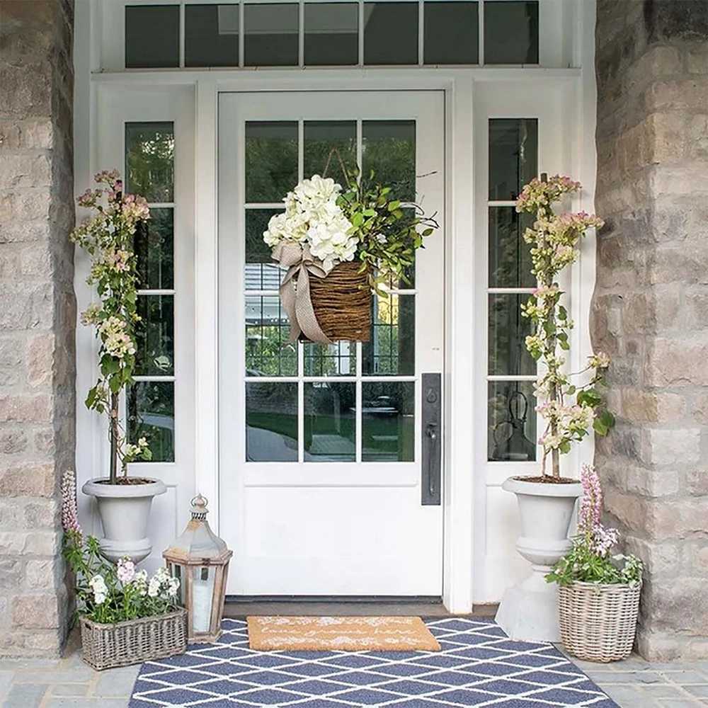 Artificial Flower Wreath Spring Summer Wildflowers Door Hanging Basket Wreath Pink Berry Hanger Wreath Farmhouse Cottage GarlandM251115