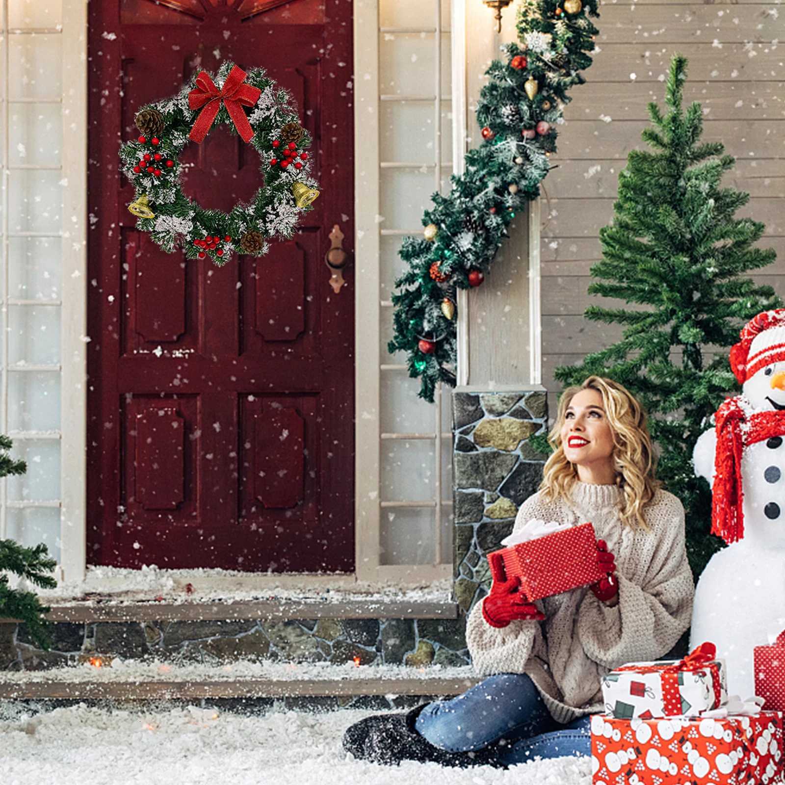 20-40CM Christmas Decorations Christmas Wreath Winter Hanging Front Door Window Wreath for Xmas Tree Garland Holiday WallM251115