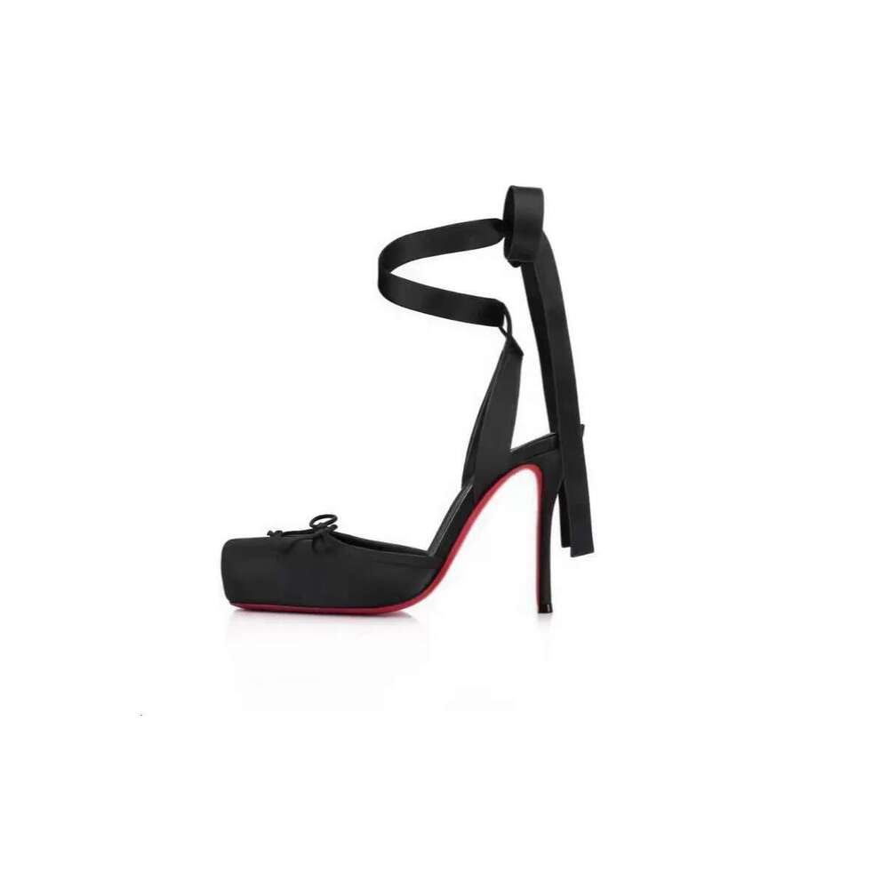 2025 New Heels Satin Ribbon Ballet French Women's Shoes Red Bow Sandals