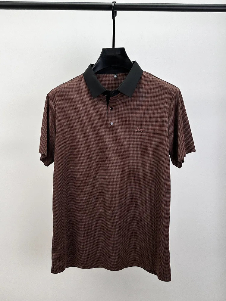 High end ice silk short sleeved T-shirt for mens summer fashion plain letter suitable for cool and breathable casual polo shirts 250410