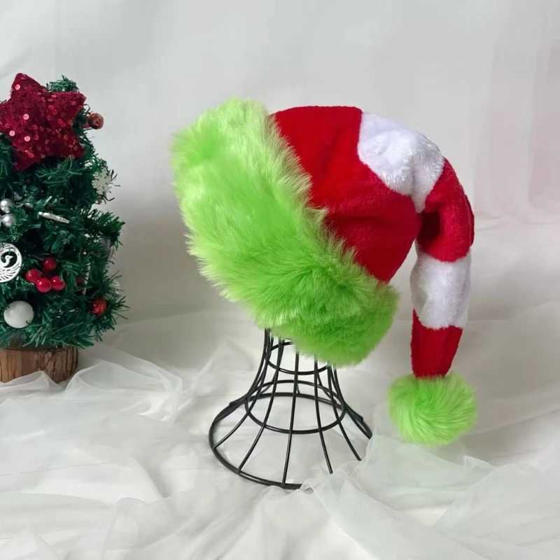 Festival Christmas Santa Hats Striped Plush Santa Caps Holiday Celebration Party Accessory Headwear for Family Wholesale Y251115