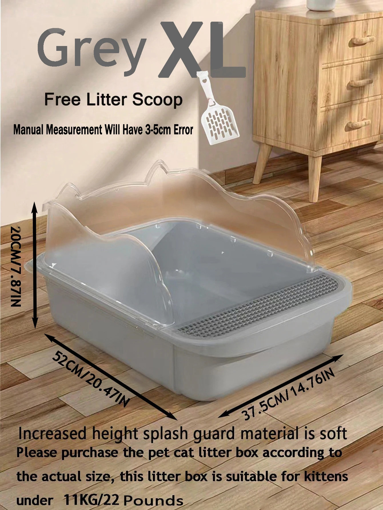 Semi-closed splash-proof litter box with litter scoop stylish semi-open pet litter box for cats easy to care for 250414