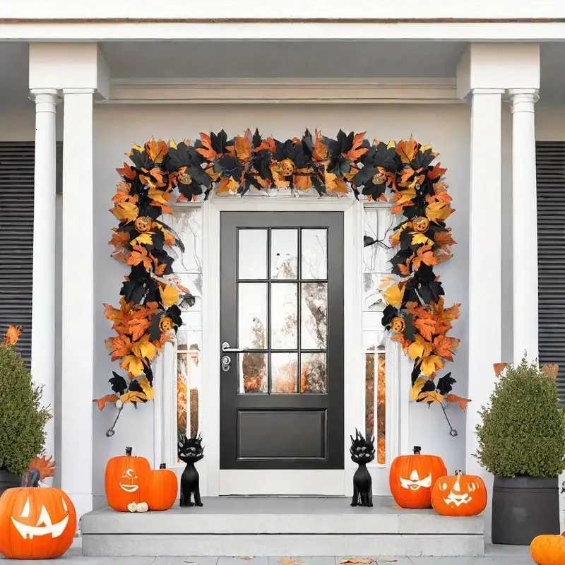 Halloween Artificial Maple Leaf Rattan Pumpkin Vine For Front Door Wall Window Door Hangings Ornament Halloween DecorationM251115
