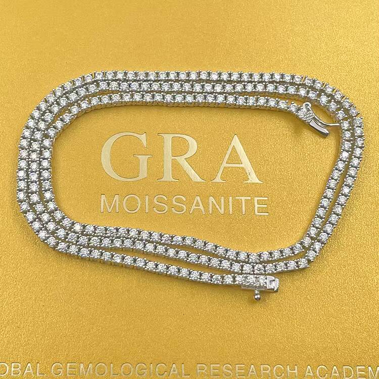 Best Gift for Mans Women Hip Hop Chain Bracelet 3mm Wide S925 Silver Moissanite Diamond Necklace Tennis Link Chain