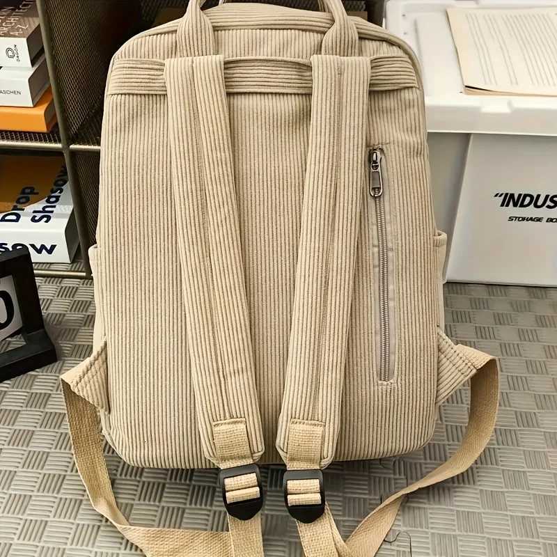 Casual Corduroy Backpack for Teens 14 Laptop Compartment High School College Bag with Zipper Pocket Backpacks for SchoolW251114