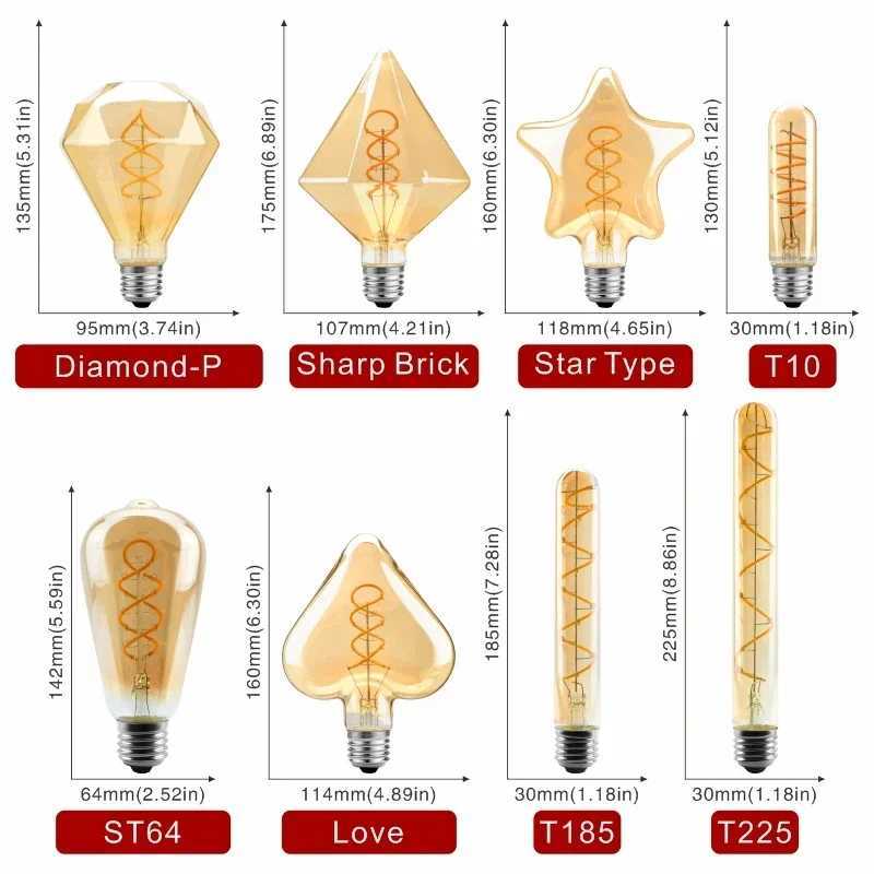 E14 E27 Retro LED Spiral Filament Light Bulb 4W Warm Yellow 220V C35 A60 T45 ST64 T185 T225 G80 G95 G125 Vintage Edison Lamp C251115