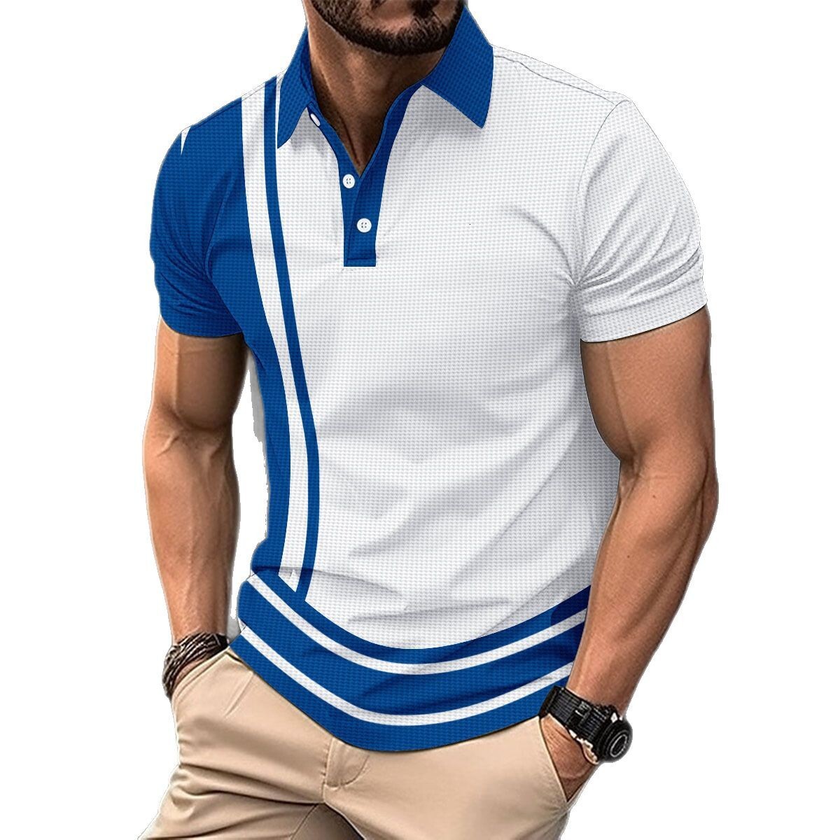 2025 casual spring and summer new style pullover collar printed button short sleeved polo shirt men's batch