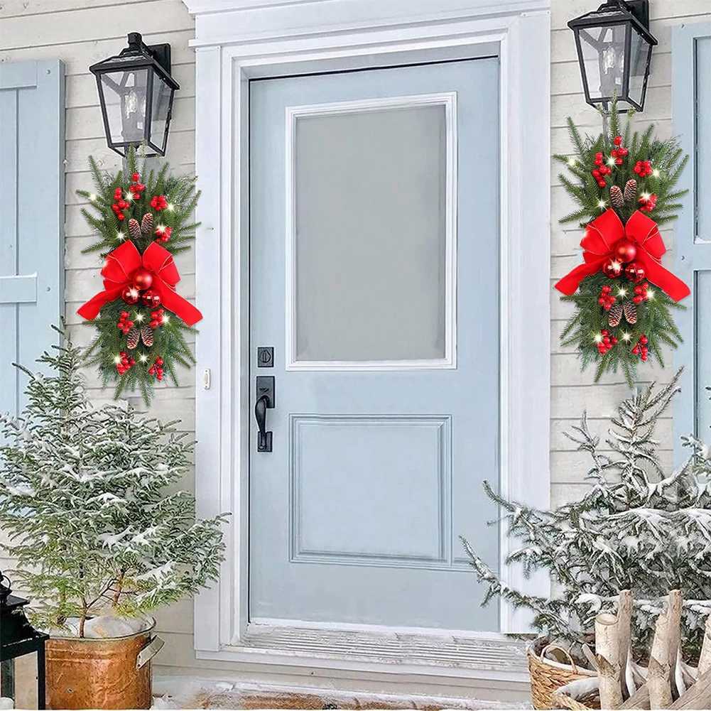 Artificial Hanging Stairs Garland with PineconesBowknot Bells Christmas Wreath Pendants Xmas Tree Ornament for Stair Door DecorM251115