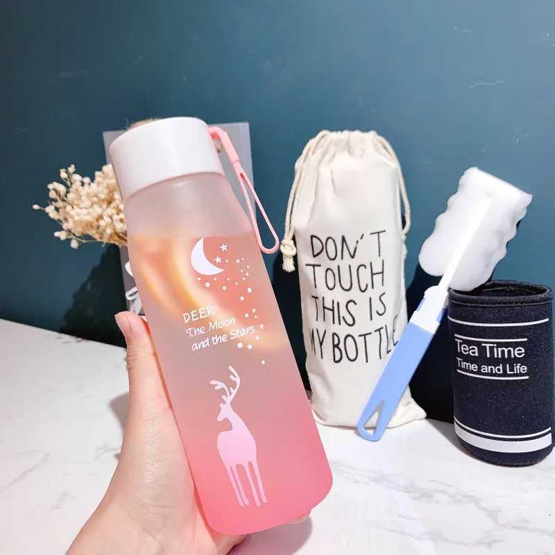 580ml Water Bottle Portable Gradient Color Plastic Water Cup Outdoor Sports Leakproof Drinking BottleW251114