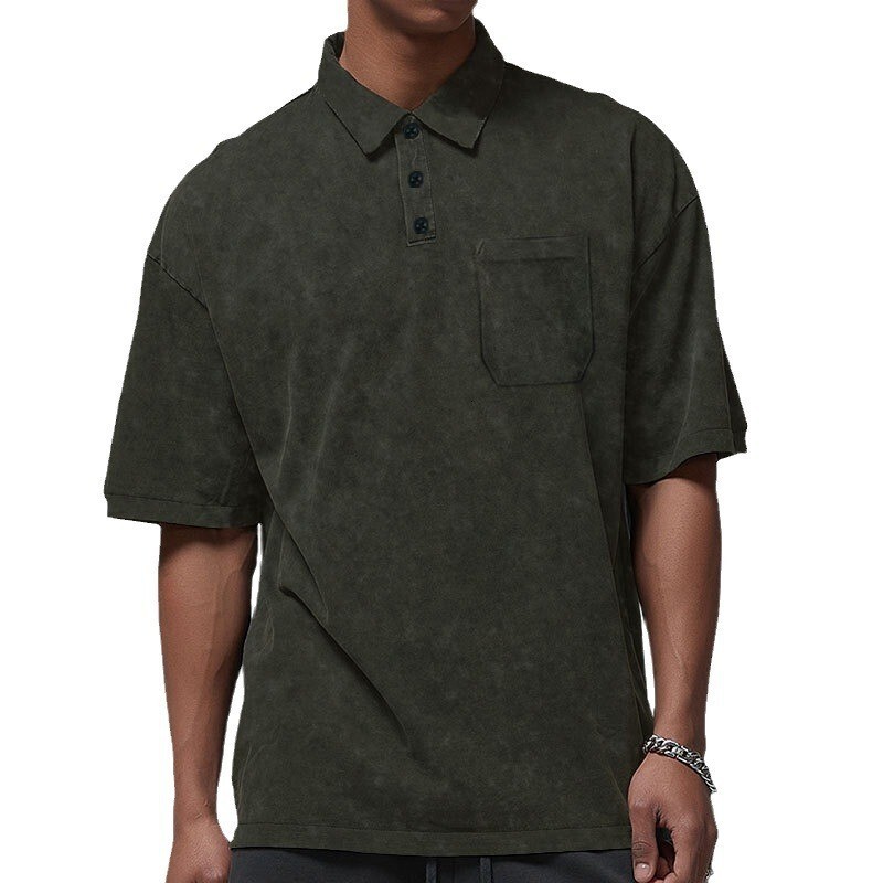 New Summer Casual Flip Collar Short sleeved Men's High Street T-shirt Polo Shirt