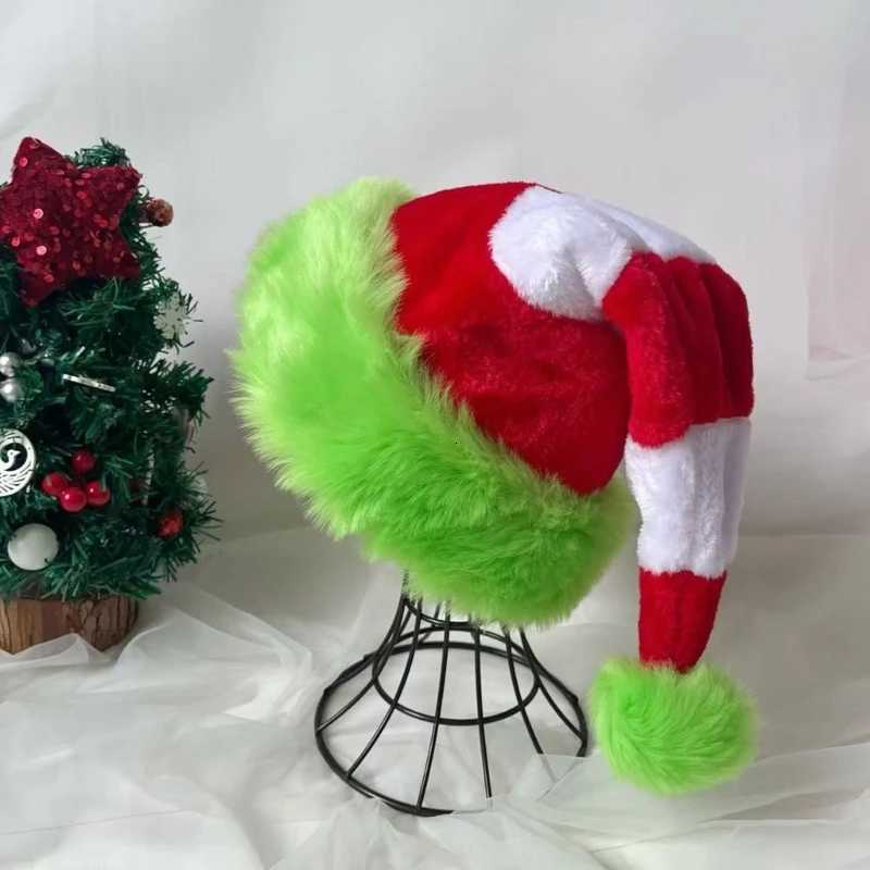 Festival Christmas Santa Hats Striped Plush Santa Caps Holiday Celebration Party Accessory Headwear for Family Wholesale Y251115