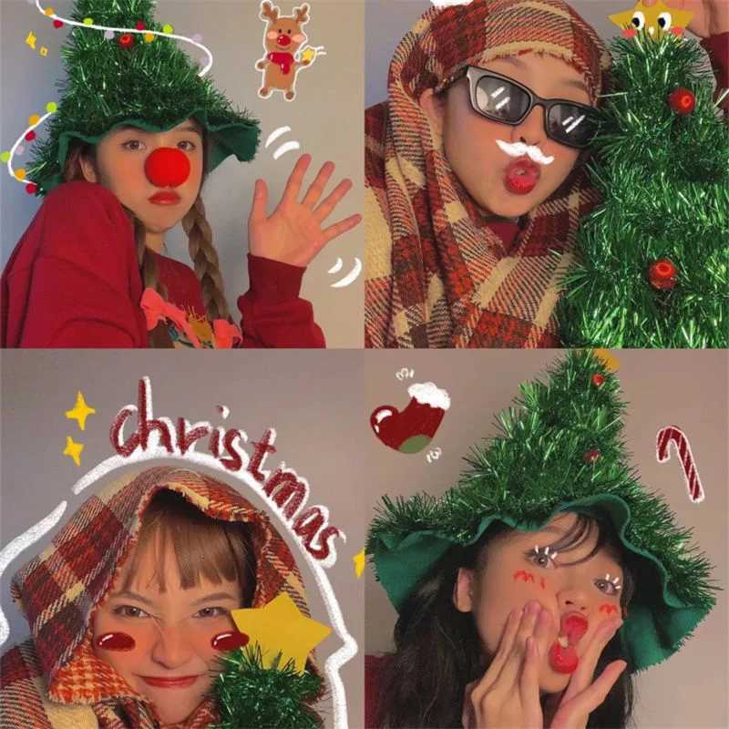 Red Green Christmas Hats Christmas Decorations 2025 Xmas Tree Shape Hat New Year Headwear Head Dressup Navidad 2025 Y251115