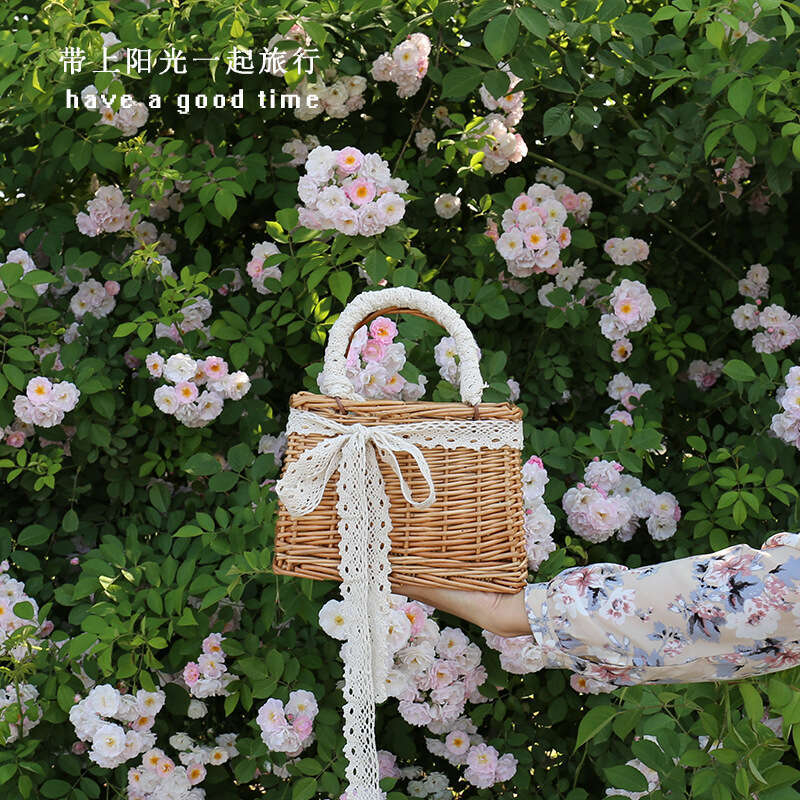 Handmade Beach Bag Summer Portable Small Square Rattan Grass Willow Handmade Woven Women's Bag, Leisure Beach Bag Kq2