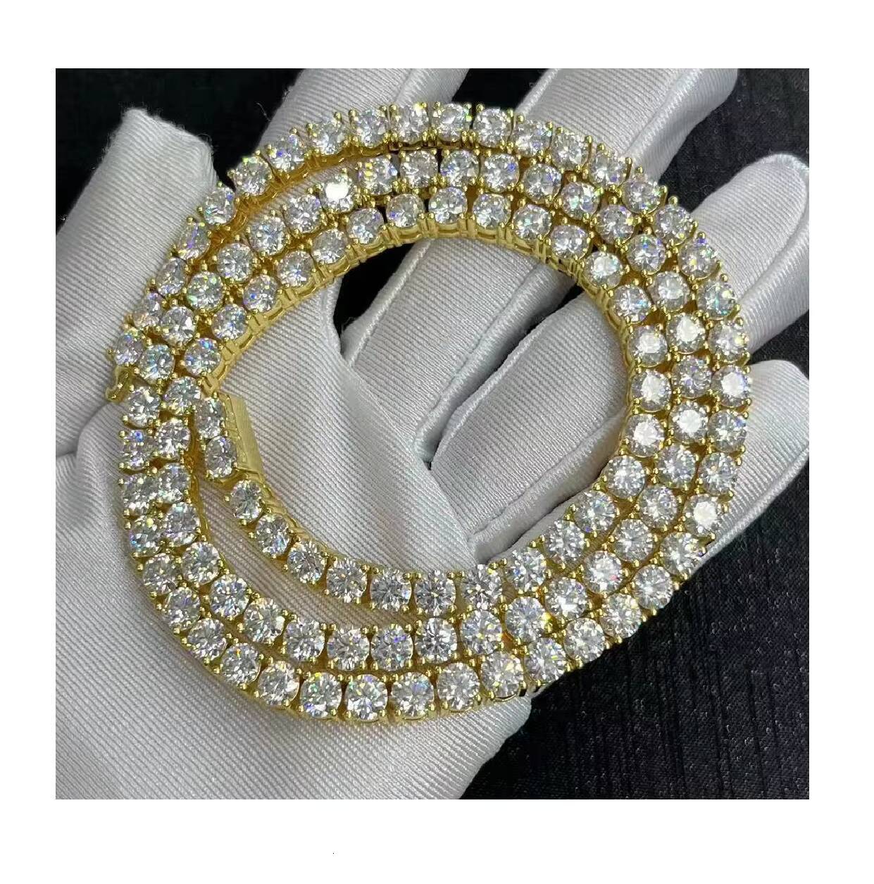 Luxury Real Diamond Tennis Chain Jewelry 5MM 22 Inches Gold Moissanite Tennis Chain Necklace