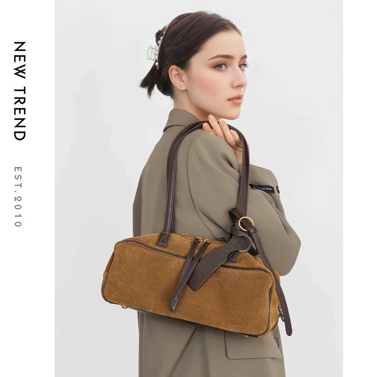 Niche Matte Cowhide Bowling New Commuter Large Capacity Boston Genuine Leather Handbag Shoulder Bag For Women Top-handle BagsW251115