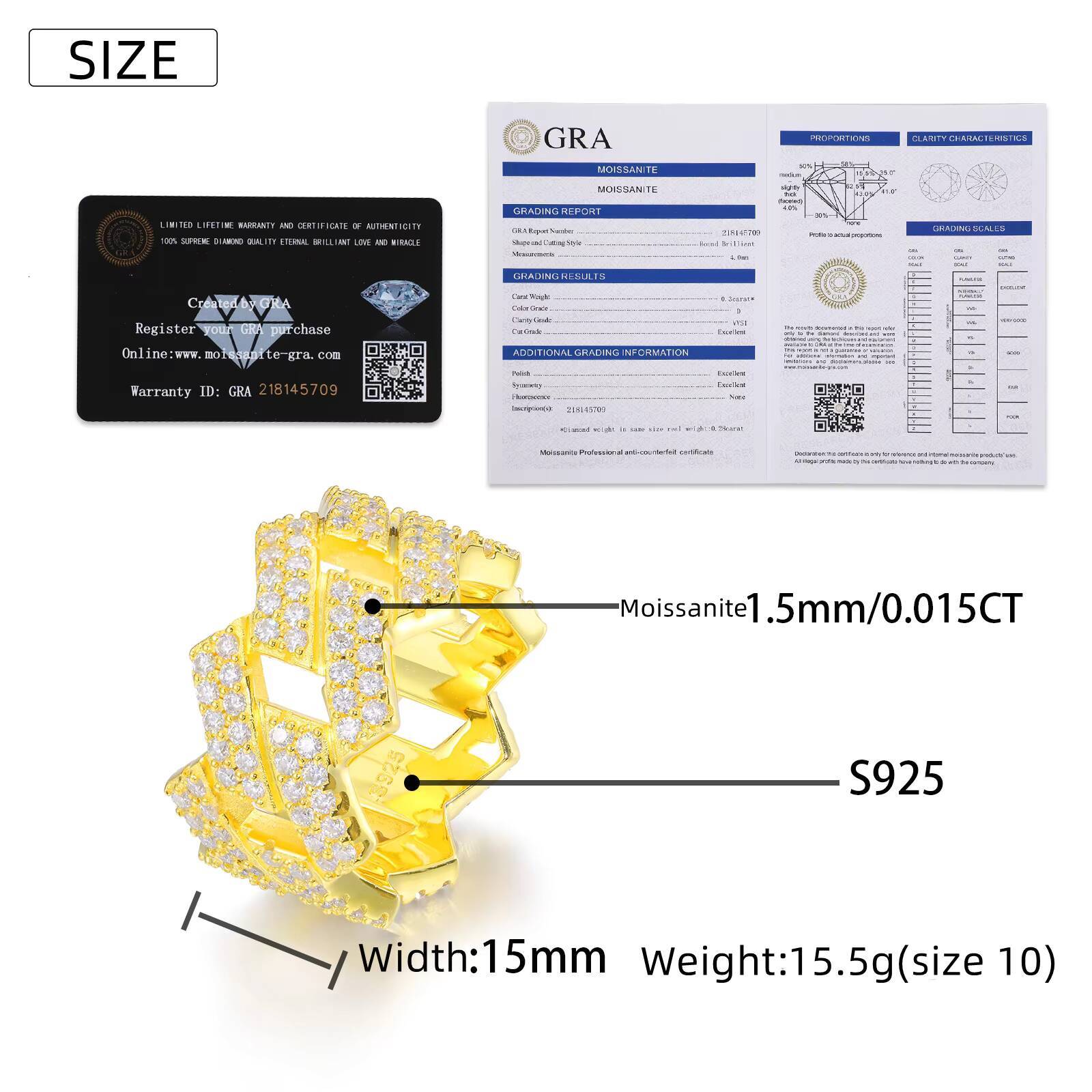 Pass Diamond Tester Punk Style Cuban Link Moissanite Ring 925 Sterling Silver Shiny Fashion Jewelry Rings Moissanite Ring Men