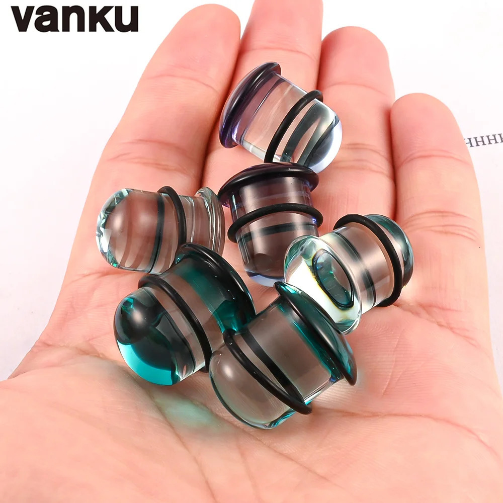 Vanku 10pc Natural Glass Ear Plug Piercing Flesh Ear Stretcher Plugs and Tunnels Single Flare Ear Expander Piercing Body Jewelry 250408